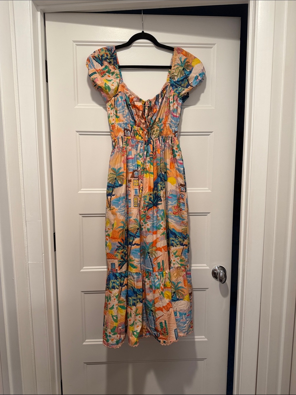 AQUA Villa Print Puff Sleeve Midi Dress - Exclusive (worn once)